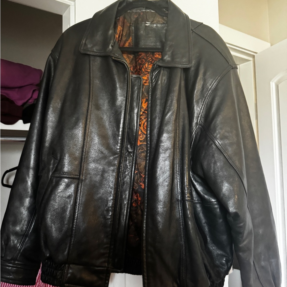 Men's Lee Black Leather Jacket Bomber